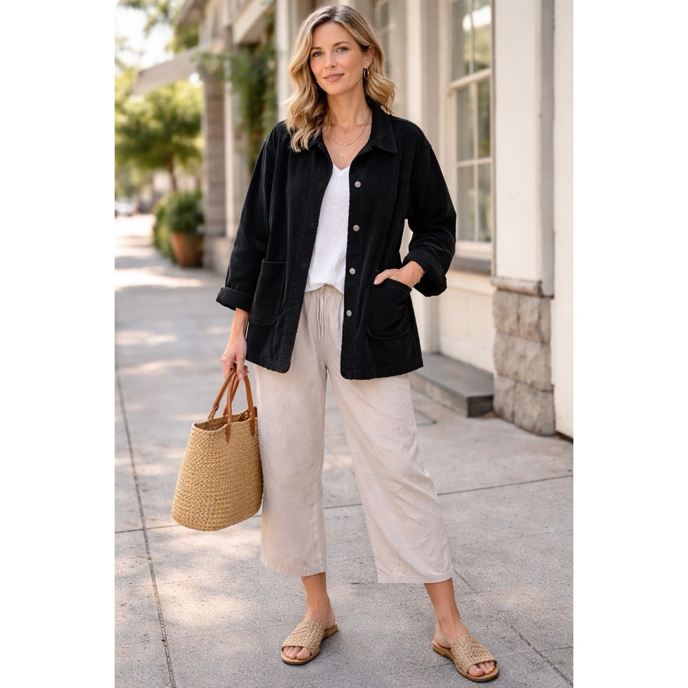 Bryn Walker Black Velvet Button Front Jacket Lagenlook Artsy Women's L